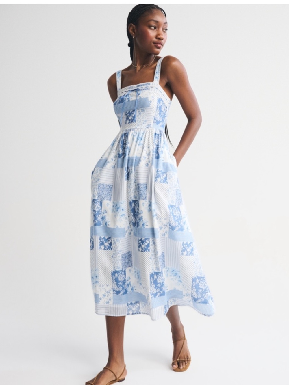 A&F Light Blue Patchwork Midi Sundress
